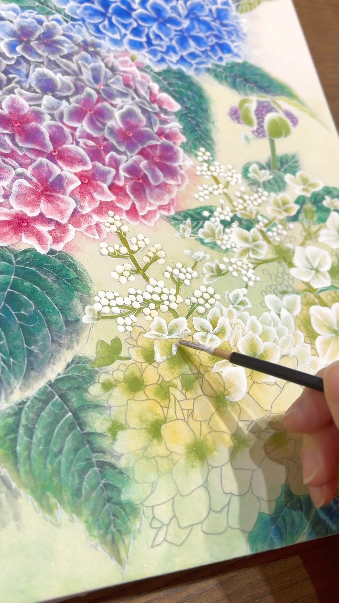 6月】紫陽花5種類を日本画で描く。ー作業音入り・メイキングー #shorts