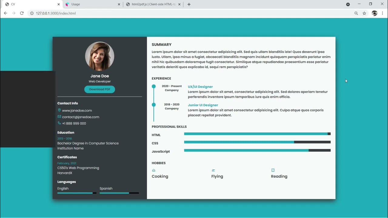 Responsive CV Website Template using HTML, CSS and JavaScript - YouTube