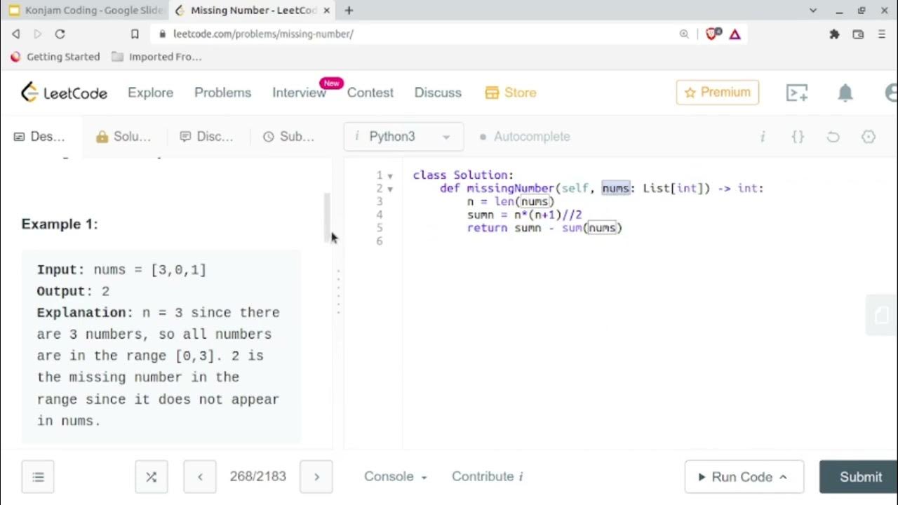 268 Missing Number Easy Explanation | Tamil | Easy Problem | Leetcode ...