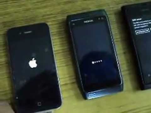 Apple iPhone 4s vs Nokia Lumia 800 vs Nokia N8 - boot up test