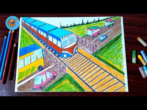 Vẽ tranh an toàn giao thông đường sắt - how to draw railway safety picture - hungart