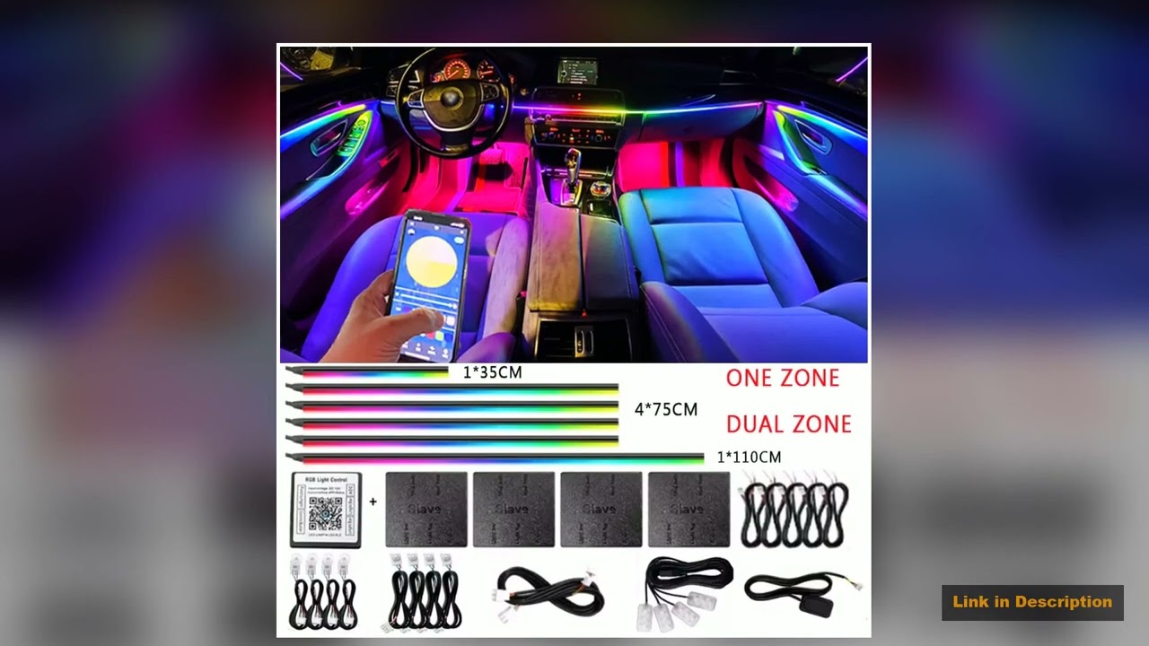18 in 1 Led Car Ambient Lights Symphony Bluetooth App RGB 213 Color Streamer Rainbow Acrylic Strip