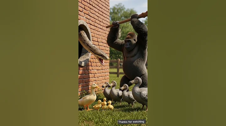 Gorilla saves chicks from giant snake 😭 #ai #wildlife #animals #shorts