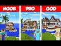 Minecraft NOOB vs PRO vs GOD: TROPICAL HOUSE ON WATER BUILD CHALLENGE in Minecraft / Animation