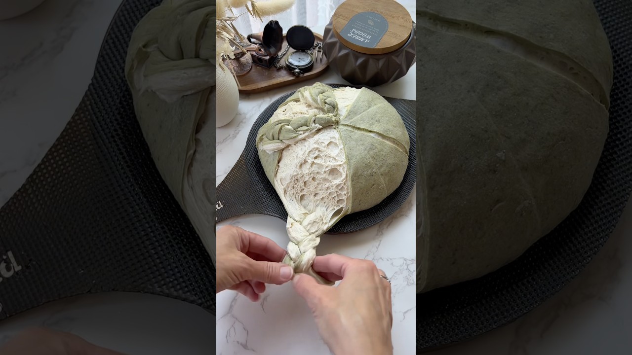 does this look like matcha latte sourdough bread? #sourdough #sourdoughbaking #sourdoughscoring
