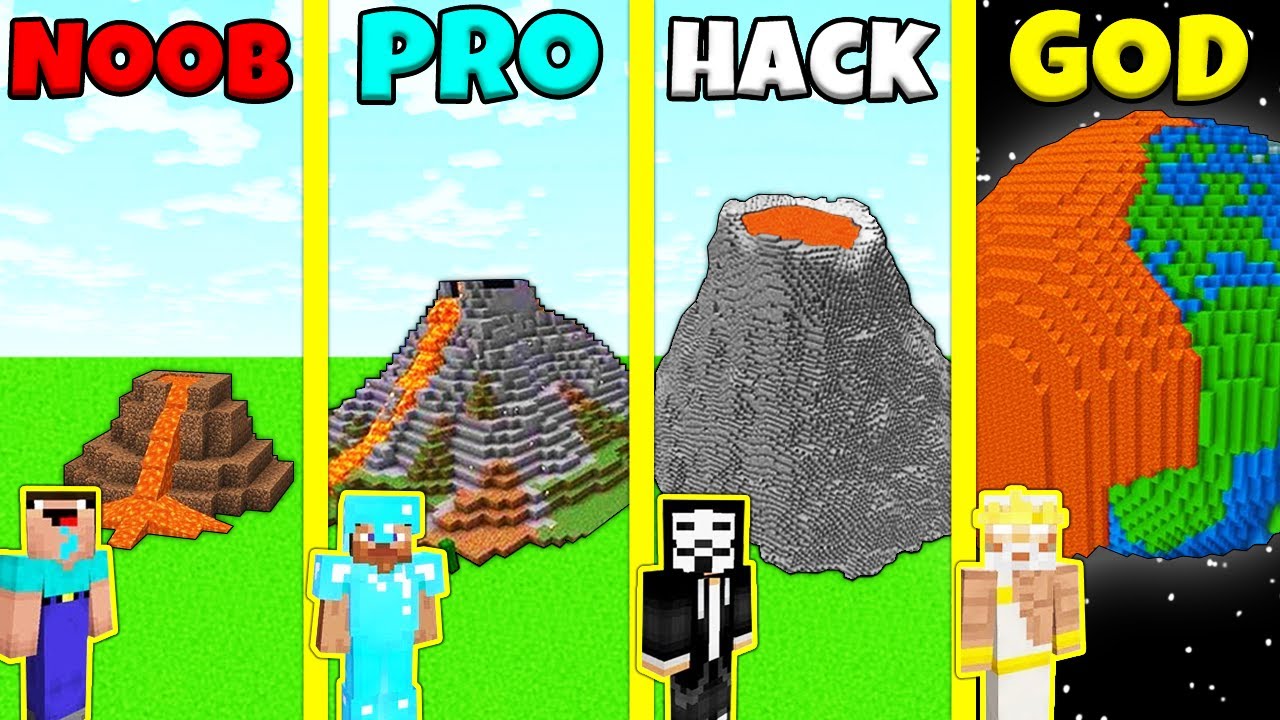 Minecraft Battle: NOOB vs PRO vs HACKER vs GOD: LAVA VOLCANO BASE BUILD ...