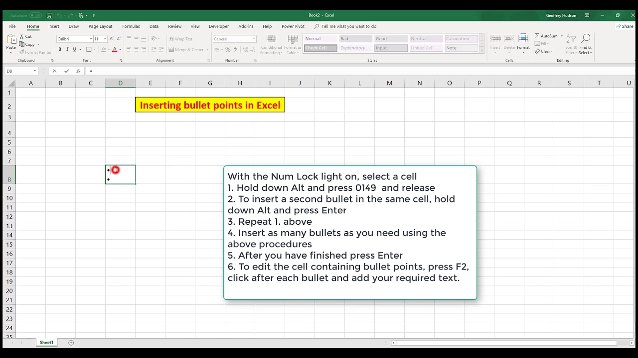 How to easily insert bullet points in Excel 25 for Windows and Mac