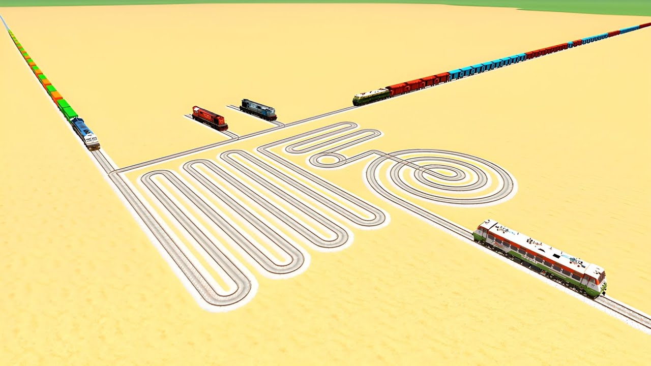 🩵FIVE TRAINS CROSSED CIRCLES U CURVED TRUN ZIG ZAG TRACKS 😱 RAILROAD RAILWORK BEANG 