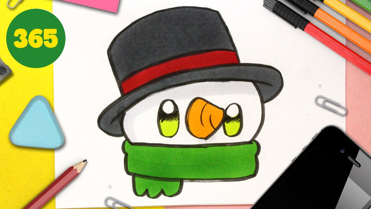 COMMENT DESSINER UN BONHOMME DE NEIGE KAWAII ️ Dessins de Noël faciles