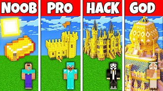 Minecraft Battle: NOOB vs PRO vs HACKER vs GOD! GOLD CASTLE HOUSE BUILD CHALLENGE in Minecraft