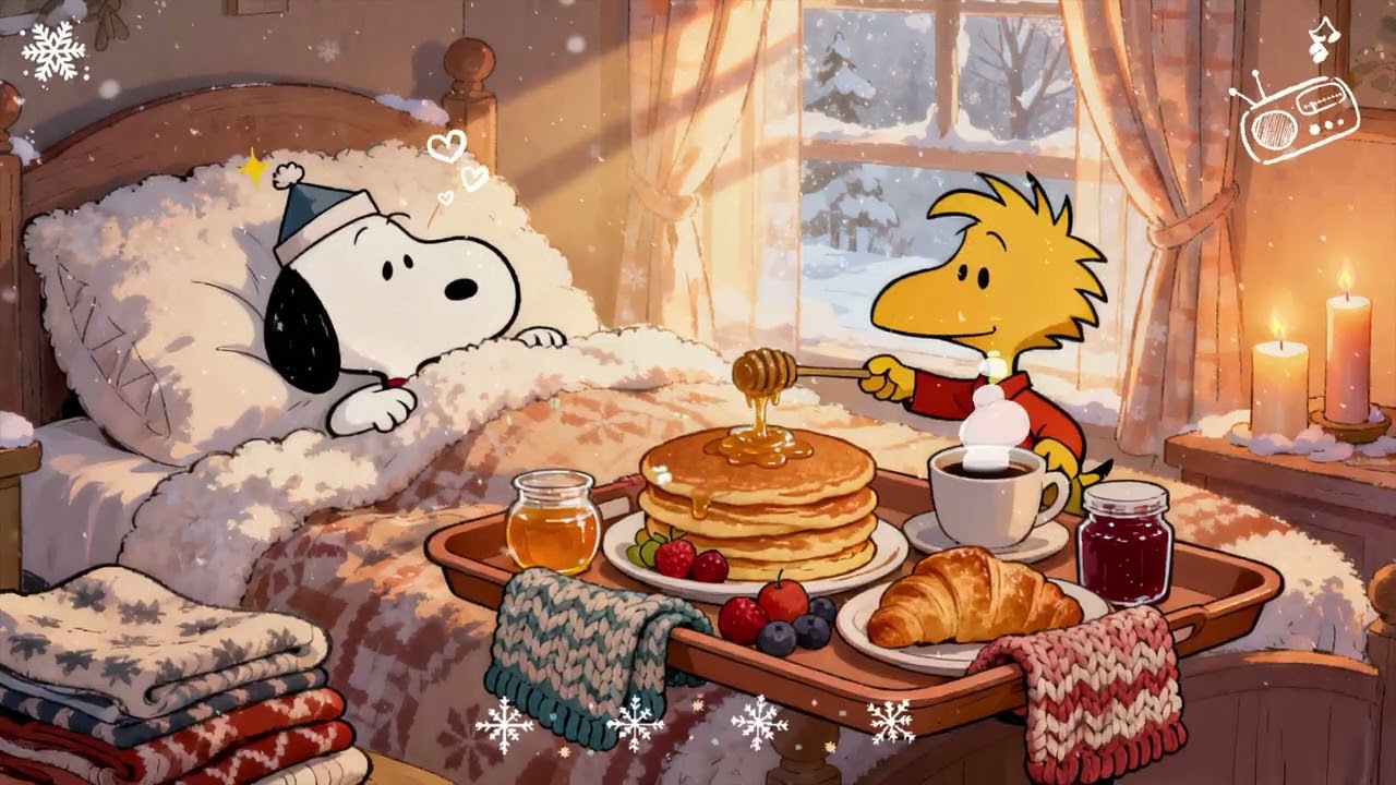 Snoopy’s Cozy Winter Room ❄️☕ Warm Lofi Beats, Snowfall Outside & Morning Light | Relax & Focus ✨