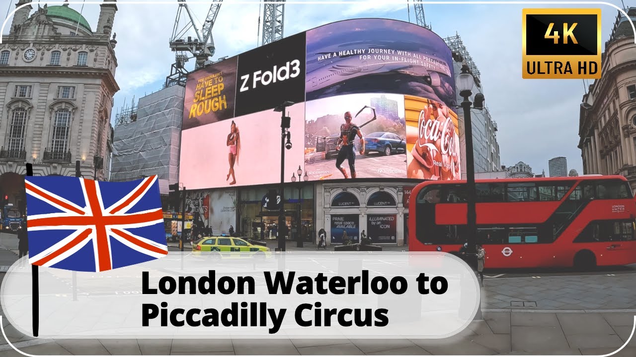 [4k] London Walk 🇬🇧 - Waterloo Station to Piccadilly Circus billboard ...