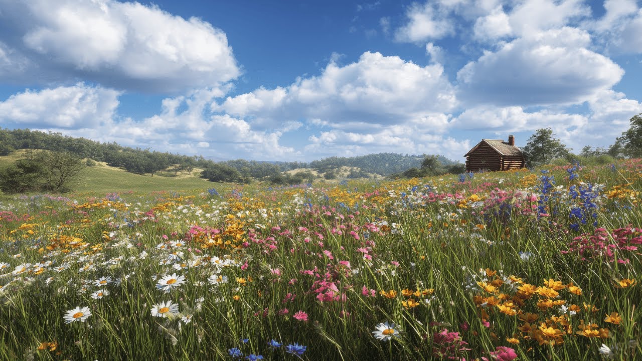 Cabin in the Meadow | Crickets & Wind Sounds | Healing Music