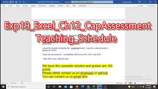 Exp19 Excel Ch12 CapAssessment Teaching Schedule: Exp19ExcelCh12CapAssessmentTeachingSchedule