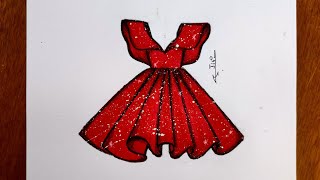 تعلم رسم فستان أحمر قصير سهل جدا للمبتدئين 🌹| رسم فساتين | تعليم رسم الأزياء