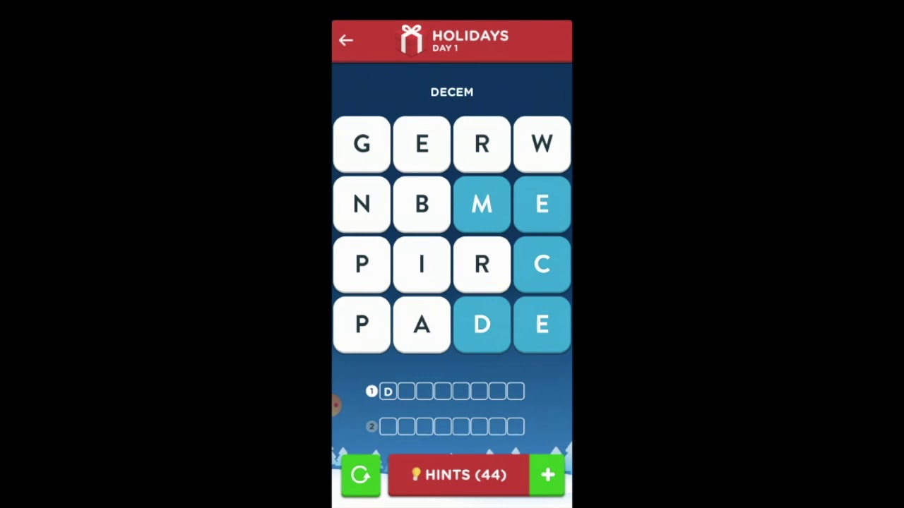 WordBrain 2 Holiday Event Day 1 December 1 2021 Answers and Solutions