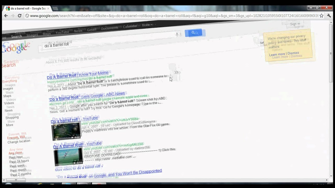 GoogleBarrell roll easteregg YouTube