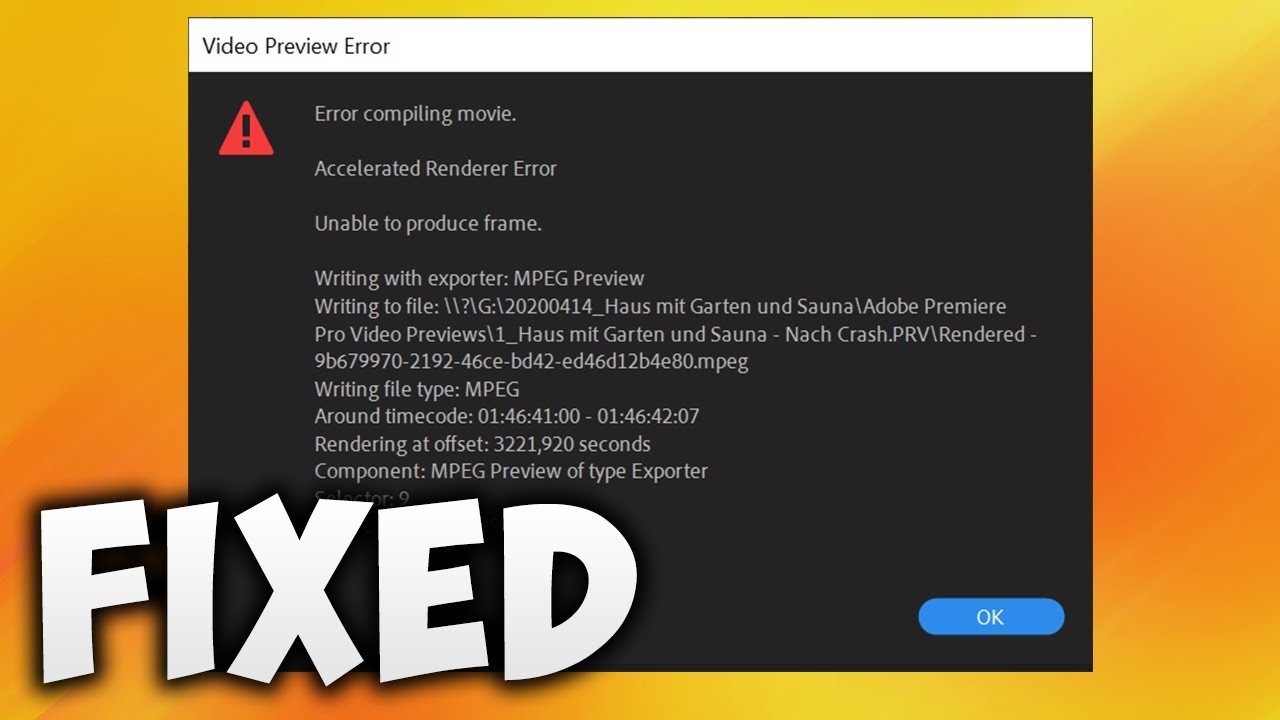 Adobe Premiere Pro Error Compiling Movie Renderer Error Unable to Produce Frame - YouTube