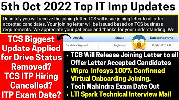 TCS ITP Exam & DOJ Tech M Exam Date LTI Technical Interview Wipro, Infosys 100% Onboarding Confirmed