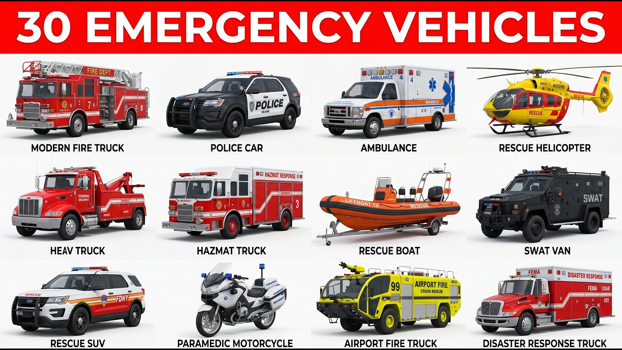 Emergency Vehicles for Kids | Police Cars, Fire Trucks & Rescue Teams ...