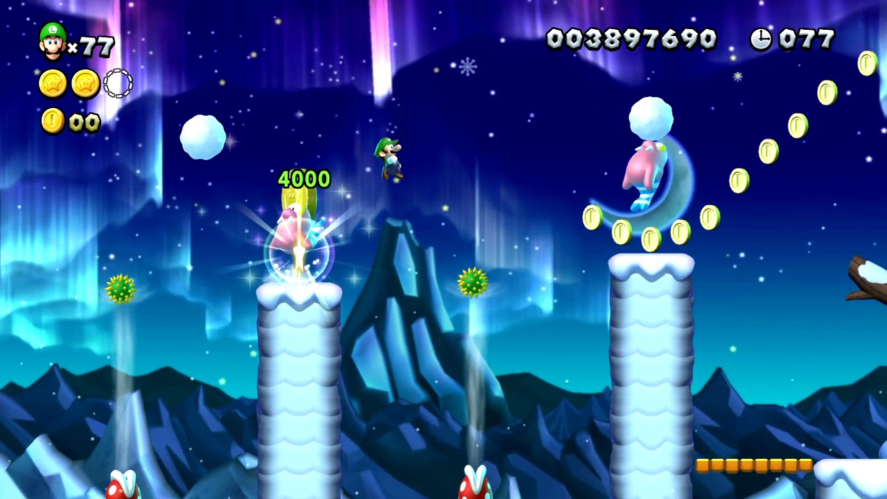 뉴 슈퍼루이지U DX World 4 프로즌대지 스타코인 공략