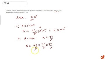 Find the area of the following circles, given that: (a) radius = 14 mm (Take  = 227 ) (b) diamet...