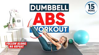 The BEST 15 min dumbbell abs workout at home follow along (NO REPEAT)