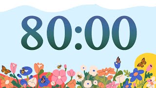 80 Minute Cute Spring Bees and Flowers Classroom Timer (No Music, Piano Alarm at End)