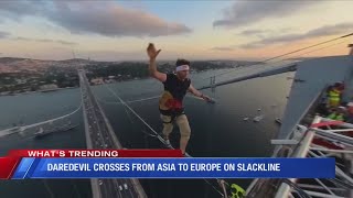 Daredevil crosses from Asia to Europe on slackline