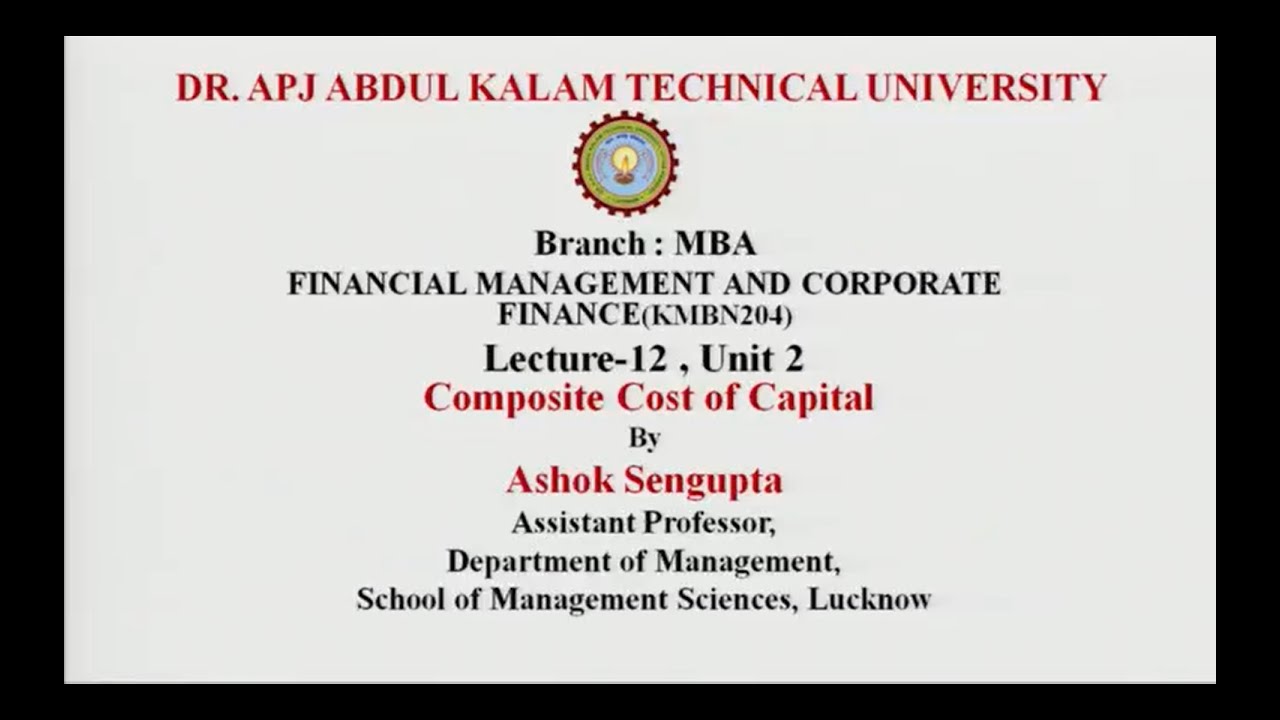 Financial Management & Corporate Finance Composite | Cost of Capital | AKTU Digital Education