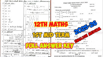 12th Maths First mid term question paper & Full  answer key 2025 English medium