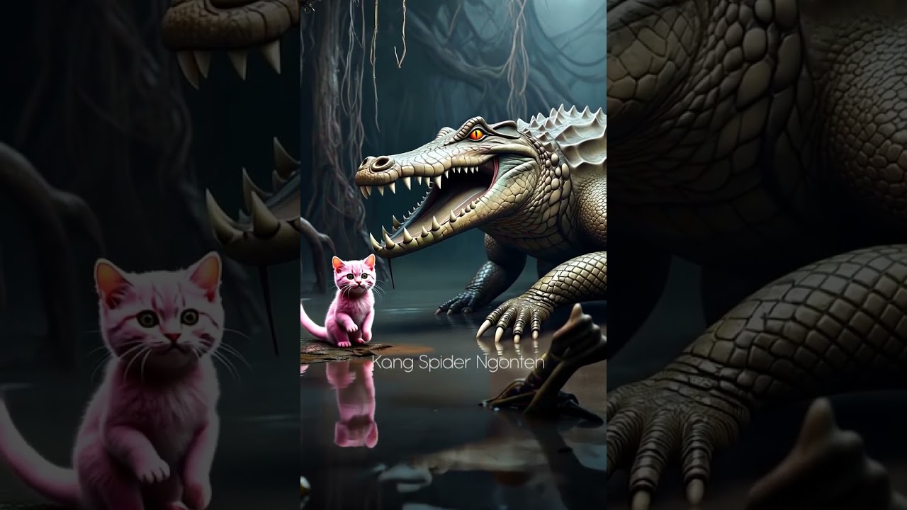 "Pink Cat vs. Alligator – Epic Showdown! 🐱⚡🐊 