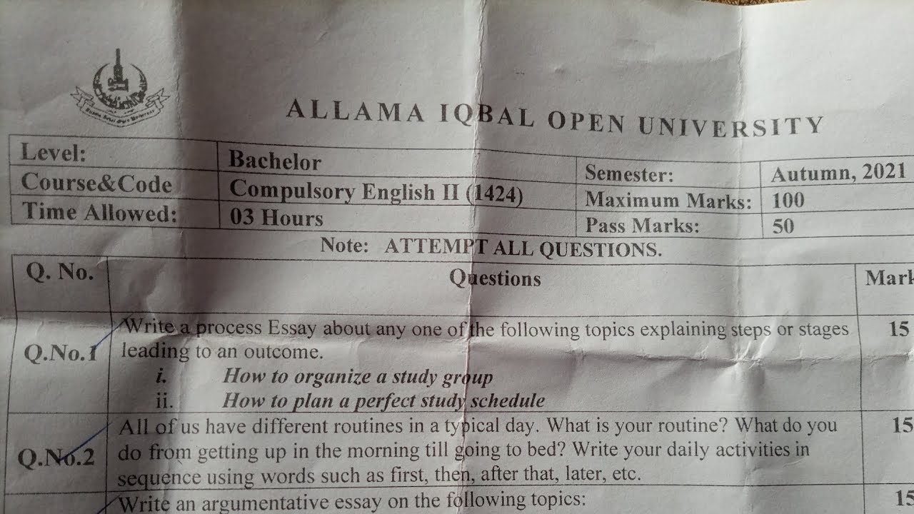 aiou code1424 past paper semaster autumn 2021//ENGLISH past paper