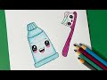 كيف ترسم فرشاة ومعجون الأسنان رسم فرشاة الأسنان للأطفال تعليم الرسم كيوت خطوة بخطوة 