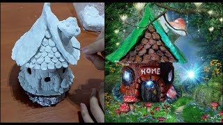 DIY fairy house with lamp using jar