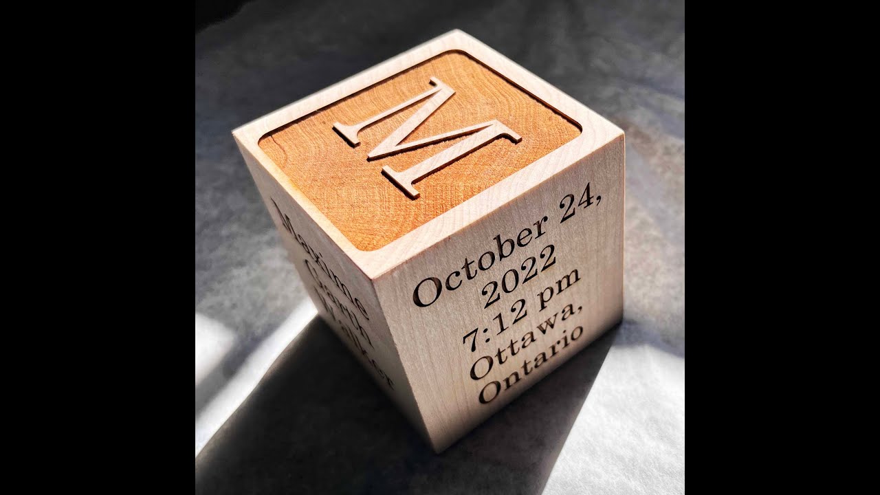 Custom Laser Engraved and Personalized Solid Maple Wood Baby Block.