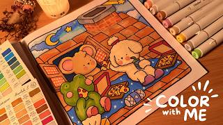 color with me wind down for the night cozy friends by coco wyo ohuhu markers adult coloring