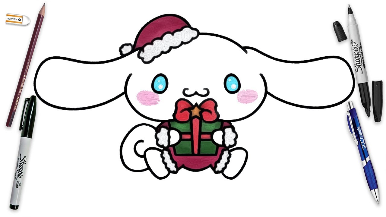 Как легко и пошагово нарисовать Синнаморолла на Рождество | Урок рисования Синнаморолла