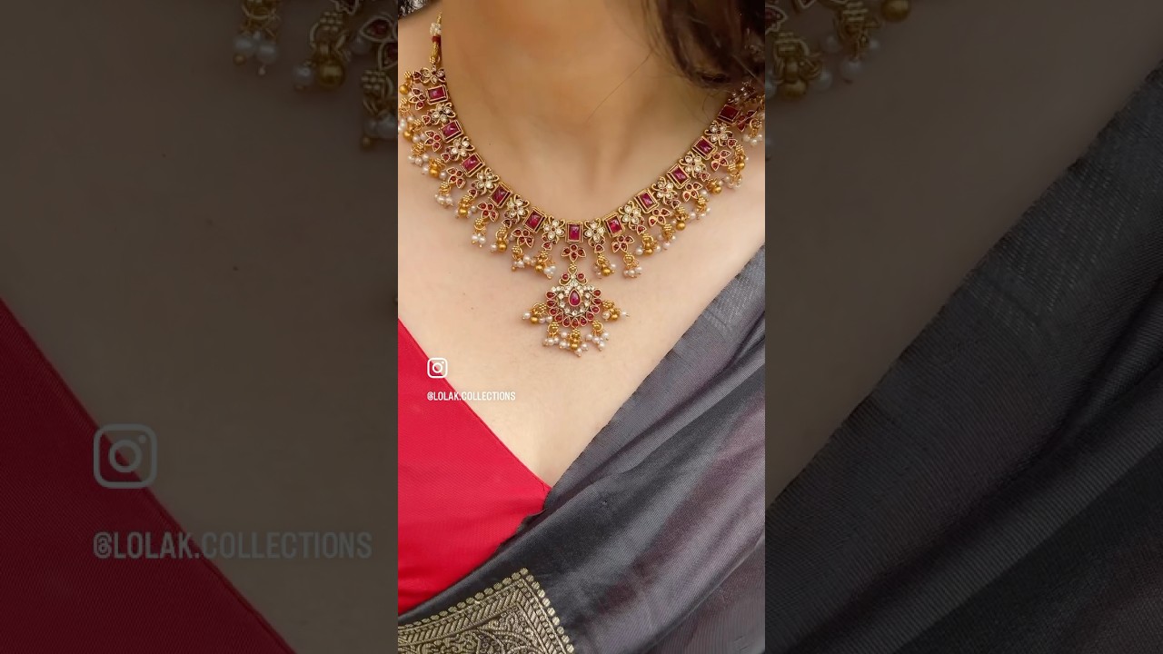 ₹529 -GUTTAPUSALU MAHARANI RUBY PEARL NECKLACE SET ✨Code:N023✨DM to Order/ WhatsApp +91 8147194228