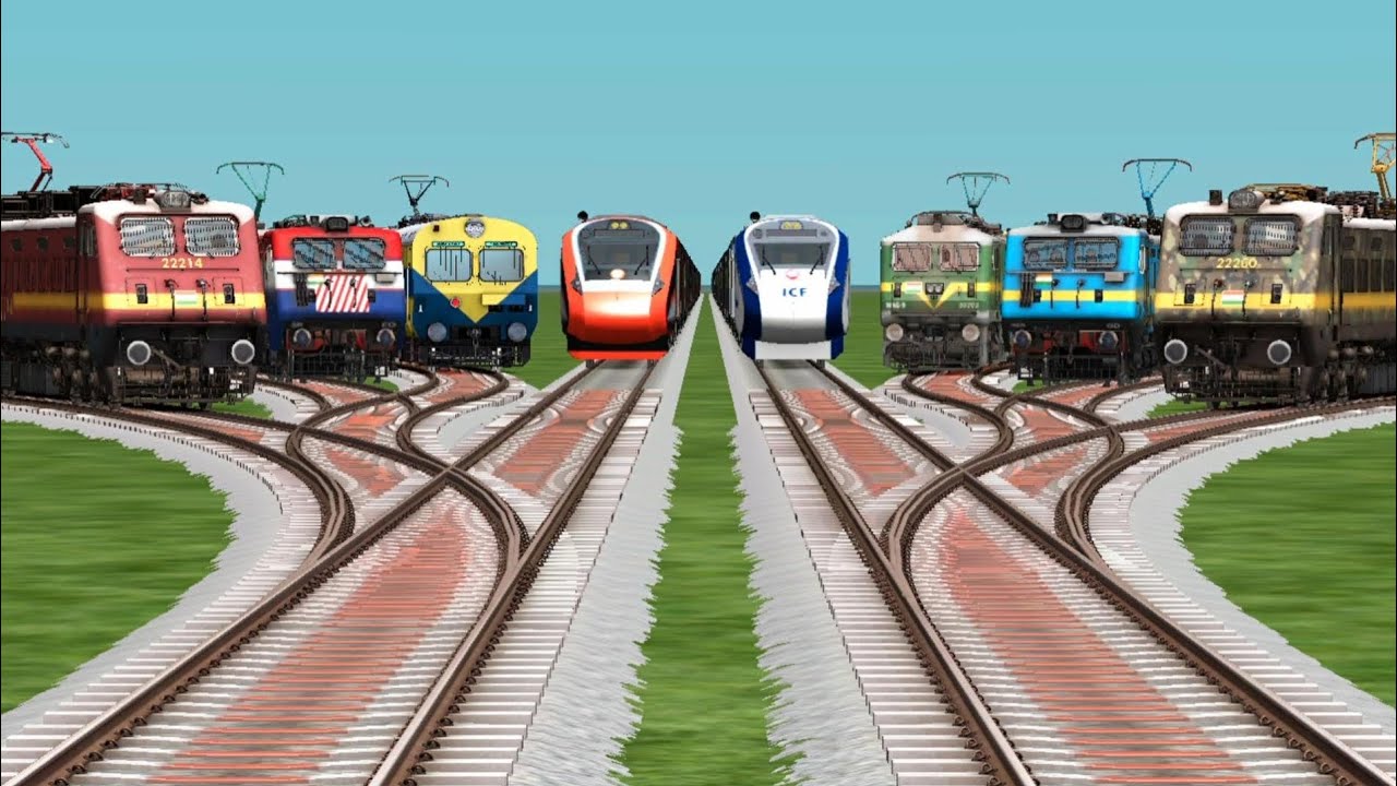 8 Indian Express Trains Crossing By Amazing Railroad Tracks || Train Gameplay || Train Simulators