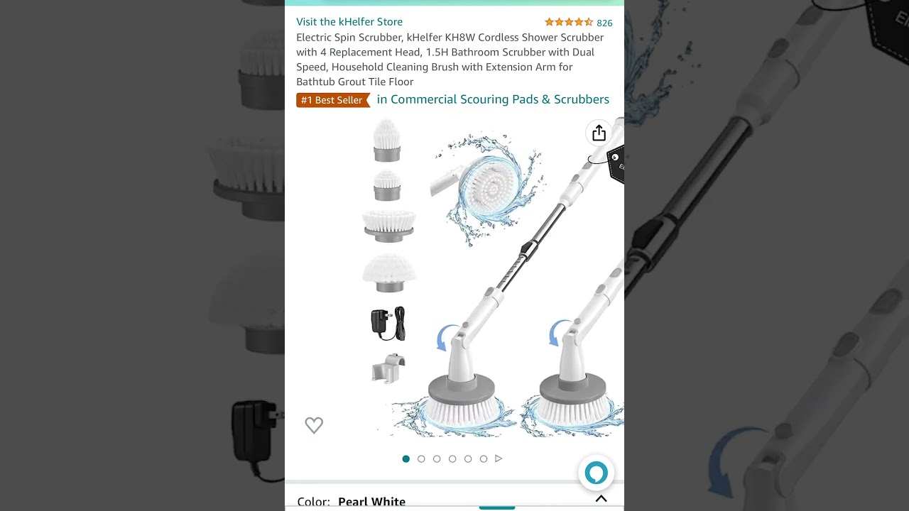 47 % off Electric Spin Scrubber, kHelfer KH8W Cordless Shower Scrubber with 4 Replacement Head, 1.5H