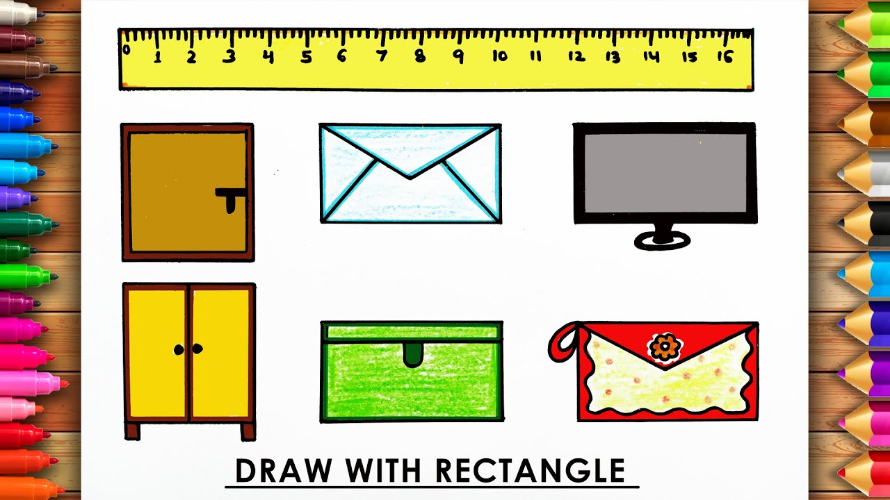 How to draw and colour Rectangular Shape Objects, Draw With Rectangle, Easy Shape Drawing