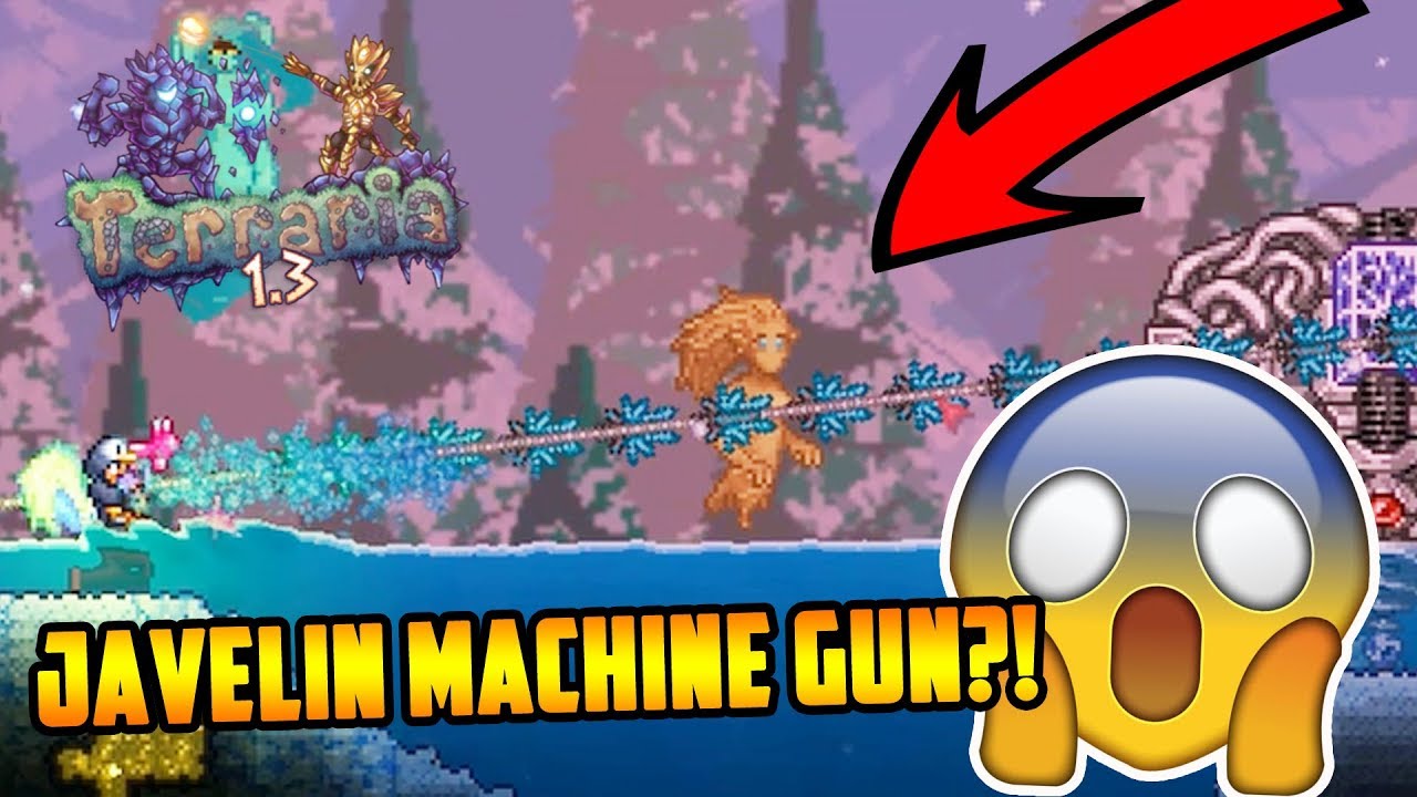 CRAZY MODDED JAVELIN MACHINE GUN! TERRARIA OVERPOWERED MOD INSTA HITS