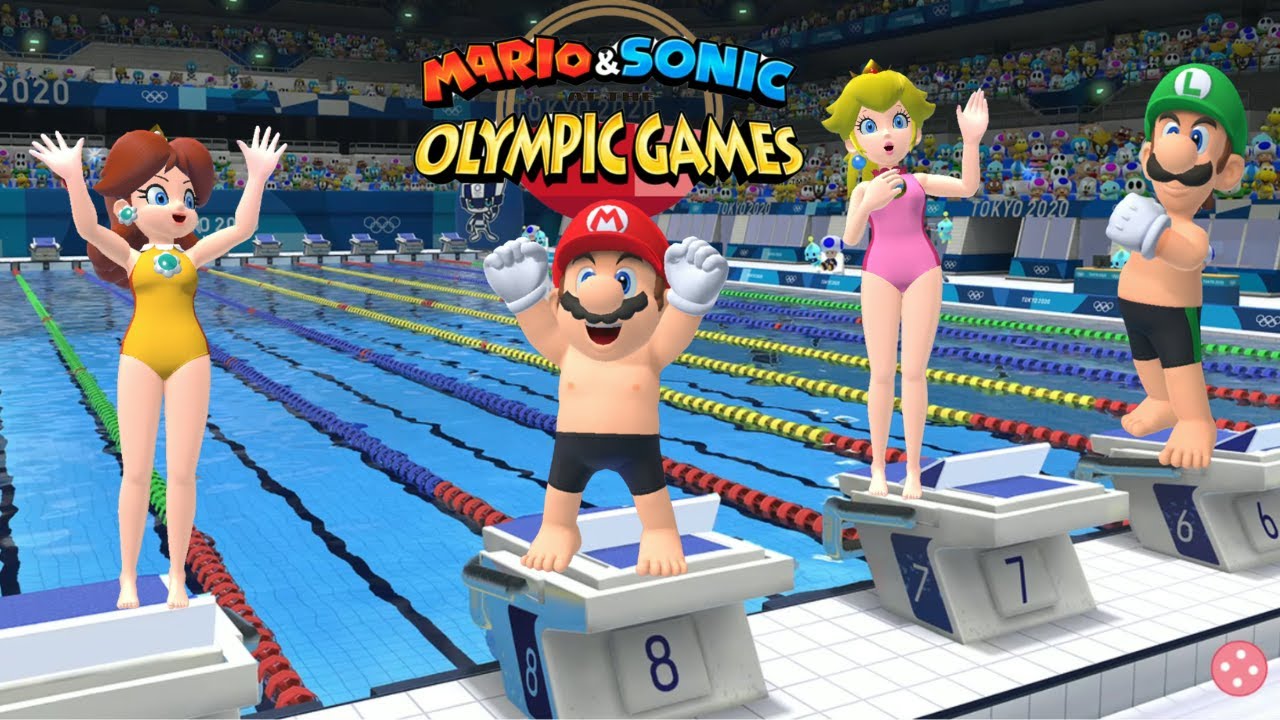 Swimming 100m ( Hard ) Mario & Sonic At The Olympic Games Tokyo 2020 Mario Peach ++++ Amy ( Switch )