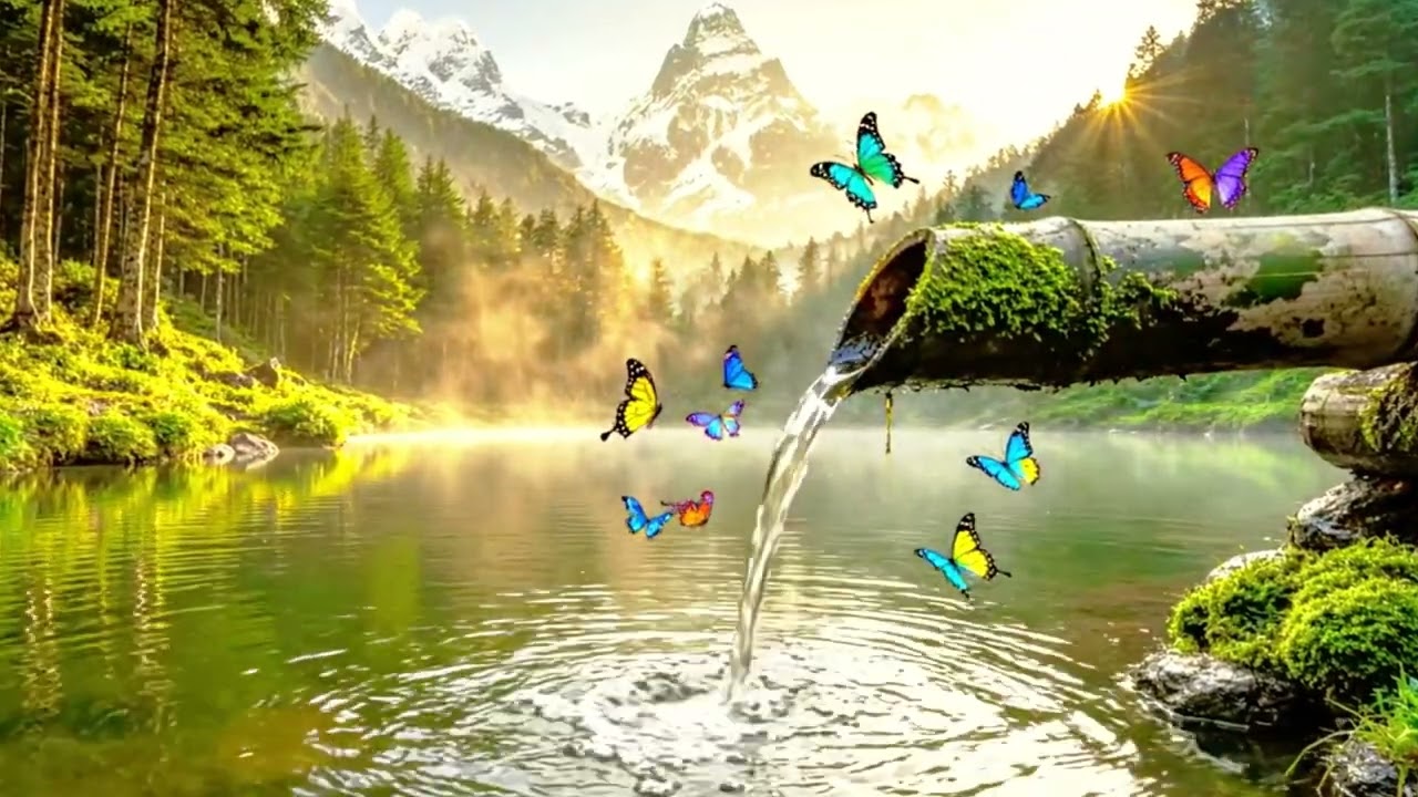 Deep Sleep in Himalayan Nature 🌿💧 Bamboo Water Flow | Relaxing Pond & Butterflies (4K)