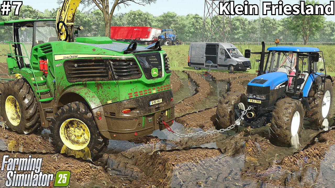 Realistic Silage Harvest, Tractor Stuck and Pulled Out by Harvester│Klein Friesland│FS 25│Timelapse7
