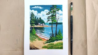 How to paint a lovely shoreside scenery #12 | Acrylic on paper