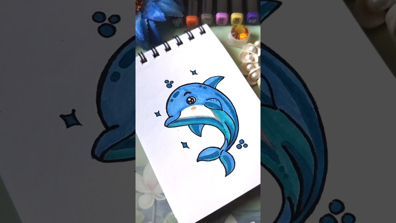 Cute Dolphin Drawing 🐬💙 | Easy Cartoon Sea Animal Art for Kids | Adorable Dolphin Drawing Tutorial