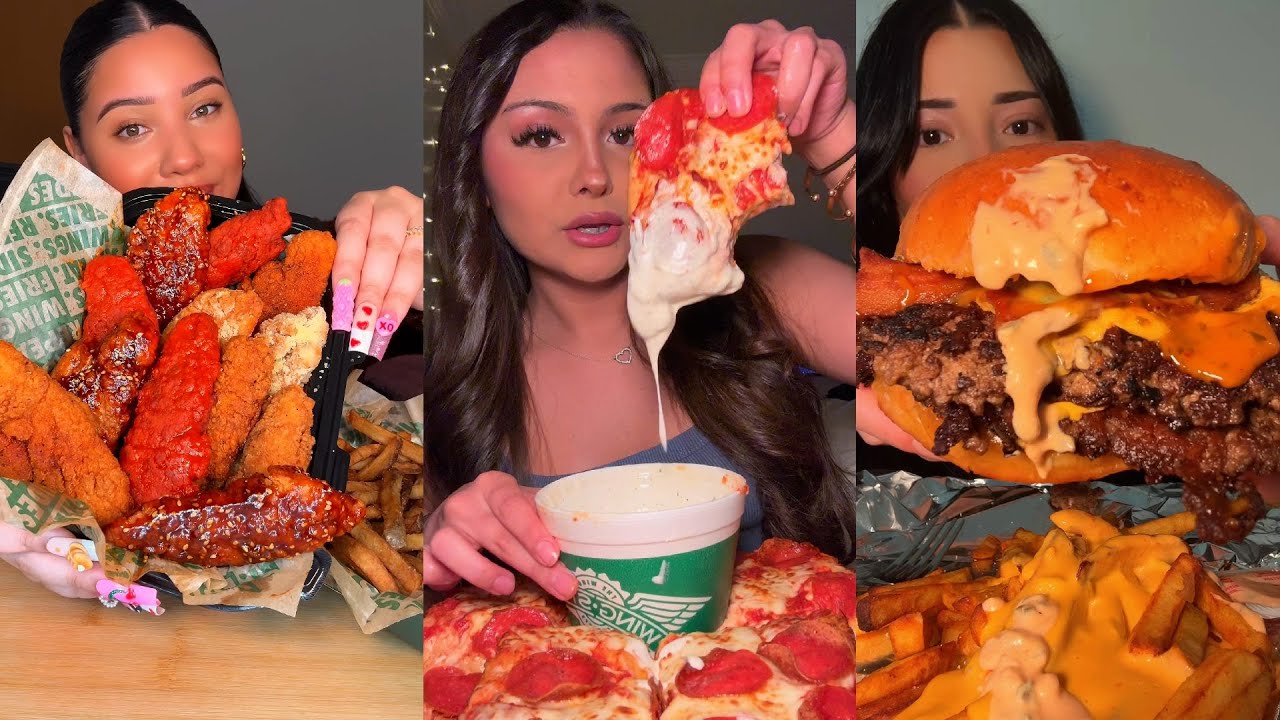 TIKTOK Mukbang Compilation | Wingstop, Pizza Hut, Dave's, Chipotle, In-N-Out & More!