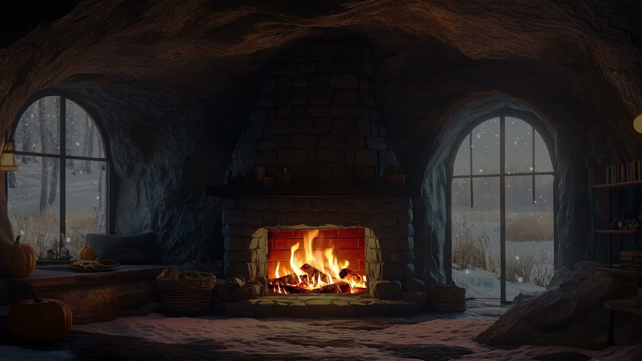 Frozen Night Calm ❄️ Fire Sounds & Snow Ambience for Inner Peace